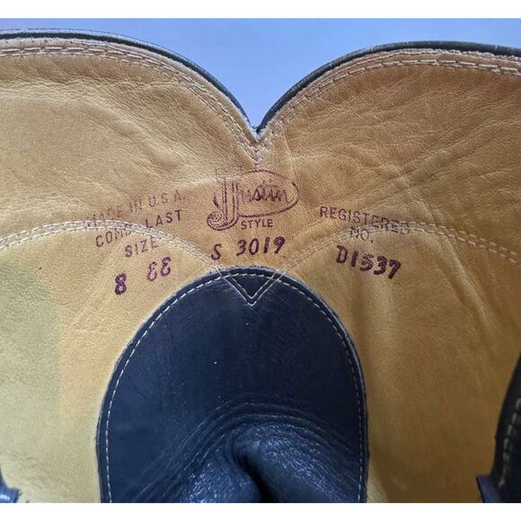 Vintage Justin 3019 Roper Cowboy Boots Mens 8D Gray Black Leather USA Made main image 7